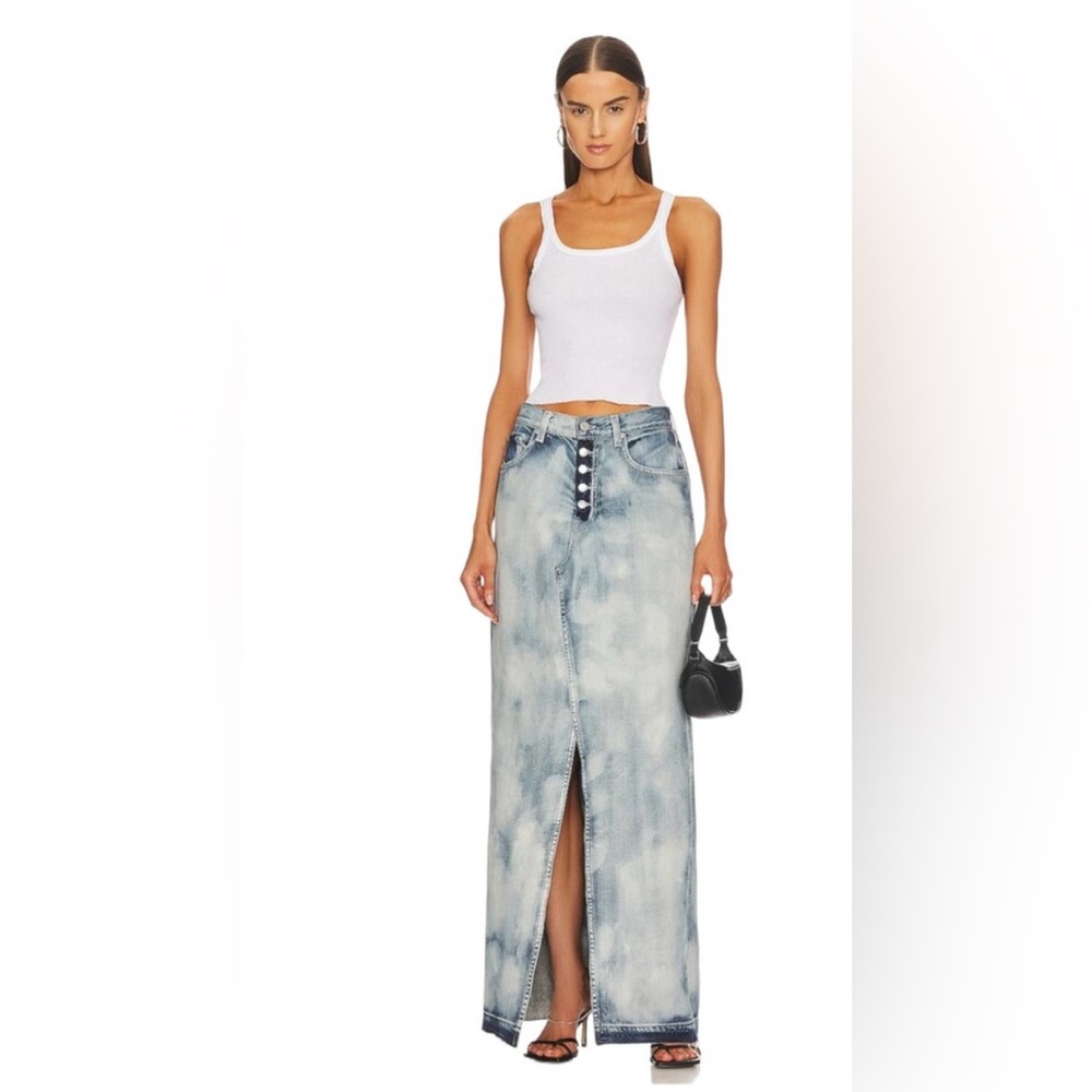 GRLFRND Bianca Reconstructed Split Hem Denim Maxi Skirt Marbled Revolve 28 Tall
